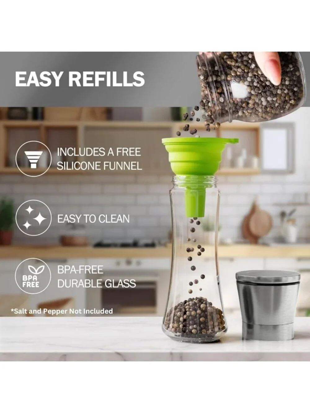 Premium Stainless Steel Salt & Pepper Grinder Set - Adjustable Ceramic, Tall